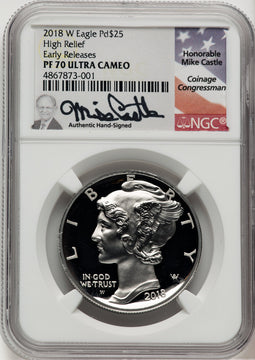 2018-W Palladium Eagle 1 oz ER Mike Castle NGC PF70 (777083001)