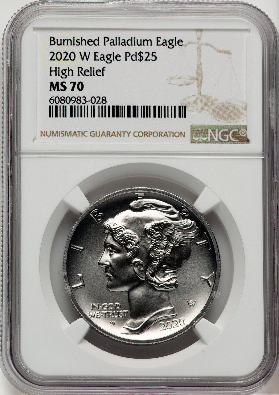 2020-W Palladium Eagle 1 oz Burnished Brown Label NGC MS70