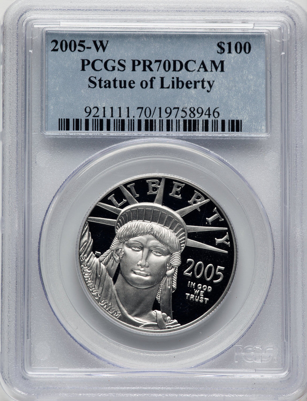 2005-W $100 One-Ounce Platinum Eagle Statue of Liberty Blue Gradient PCGS PR70 (775235001)