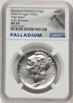 2020-W Palladium Eagle 1 oz Burnished ER Palladium Label NGC MS70