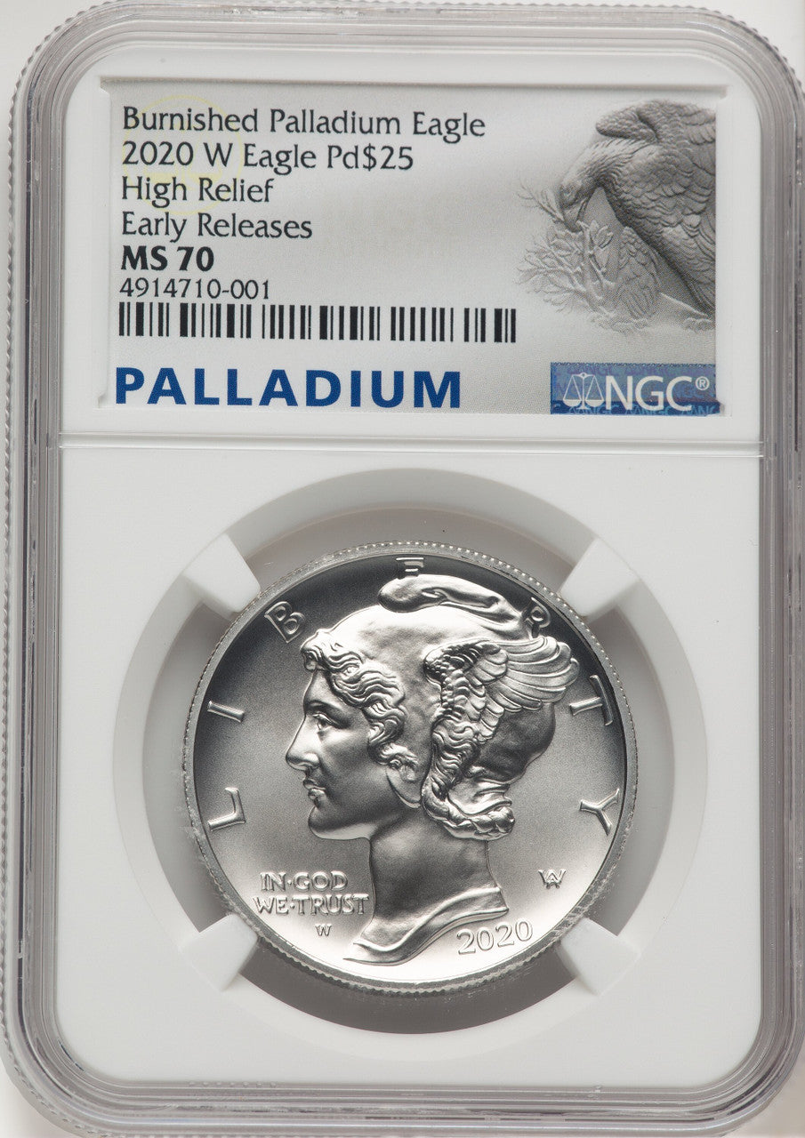 2020-W Palladium Eagle 1 oz Burnished ER Palladium Label NGC MS70
