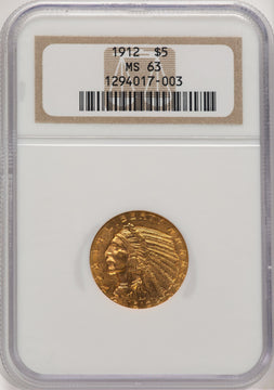 1912 $5 Indian Half Eagle NGC MS63 (777139050)