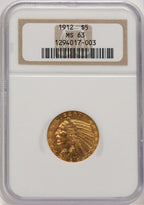 1912 $5 Indian Half Eagle NGC MS63 (777139050)