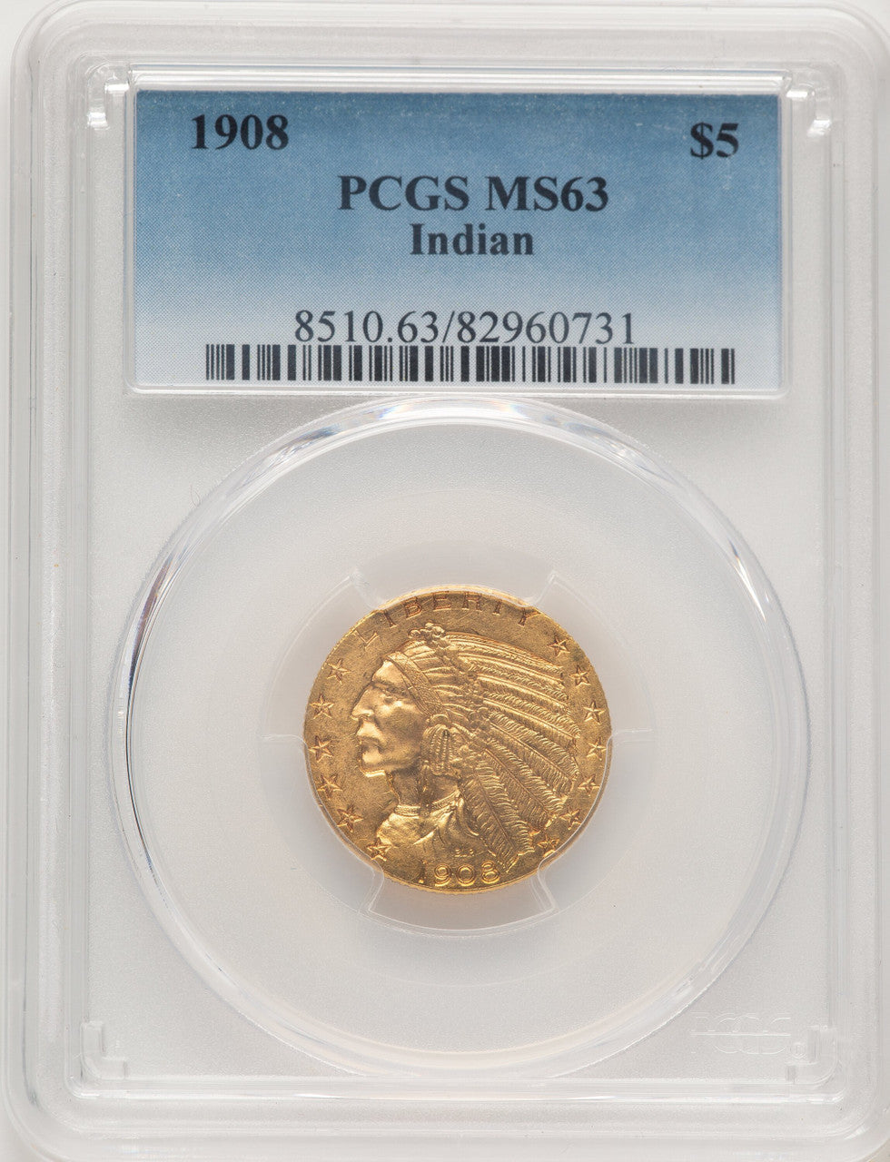 1908 $5 Indian Indian Half Eagle PCGS MS63 (777139049)