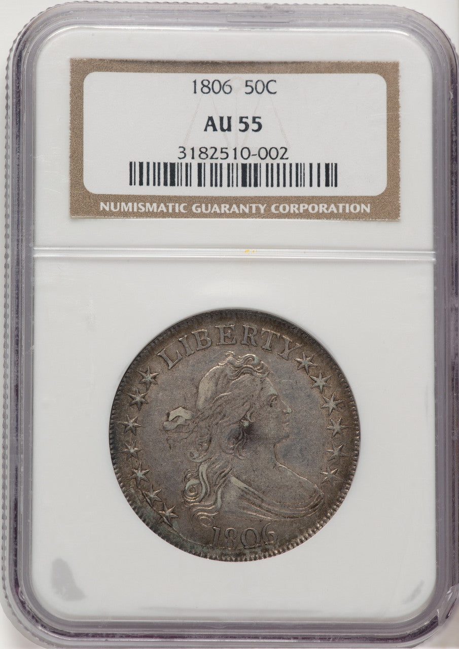 1806 50C Pointed 6 Stem Early Half Dollar NGC AU55