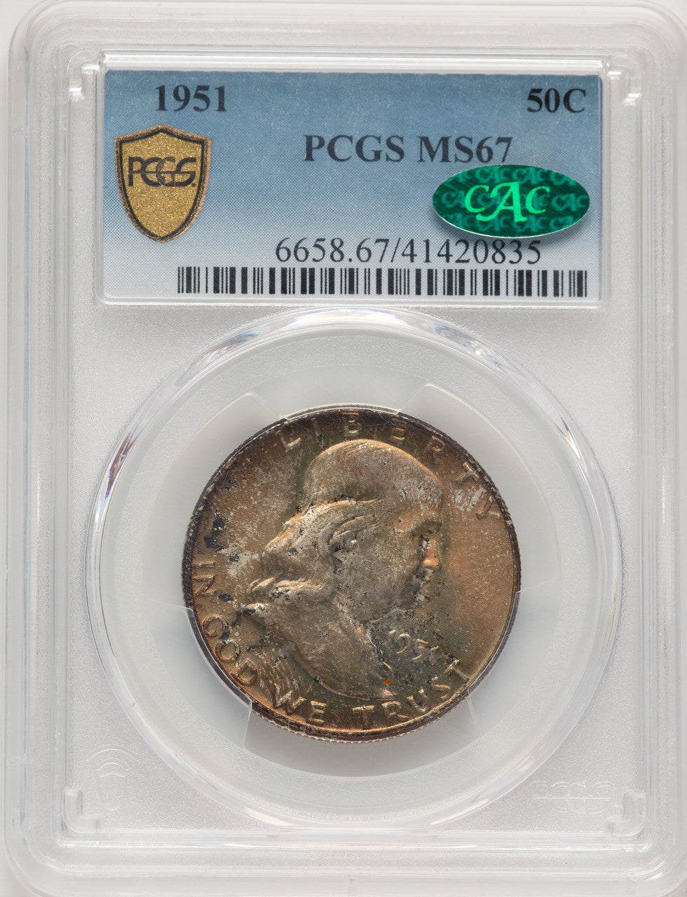 1951 50C CAC Franklin Half Dollar PCGS MS67