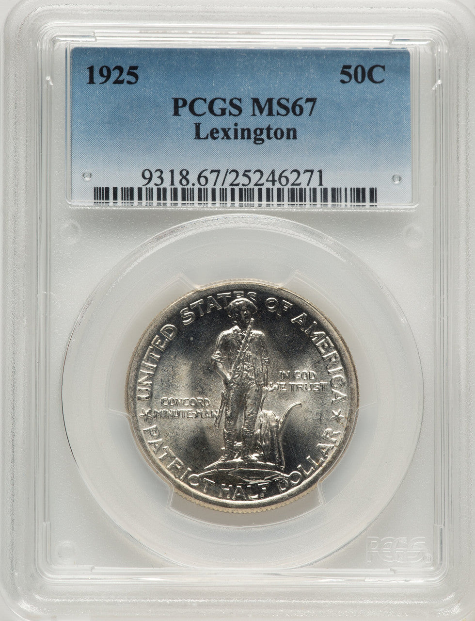 1925 50C Lexington Commemorative Silver PCGS MS67