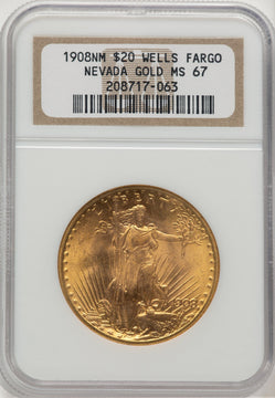 1908 NM $20 Wells Fargo Saint-Gaudens Double Eagle NGC MS67 (776494001)