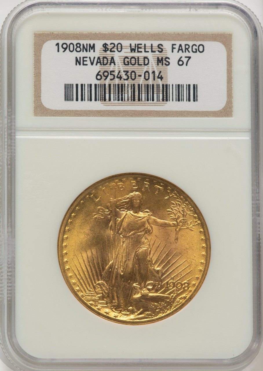 1908 NM $20 Wells Fargo Saint-Gaudens Double Eagle NGC MS67 (776494002)