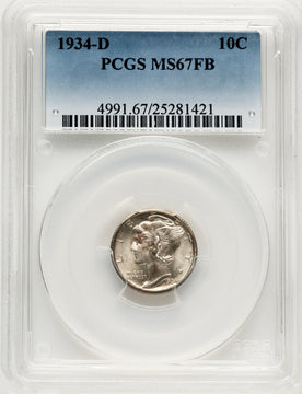 1934-D 10C FB Mercury Dime PCGS MS67
