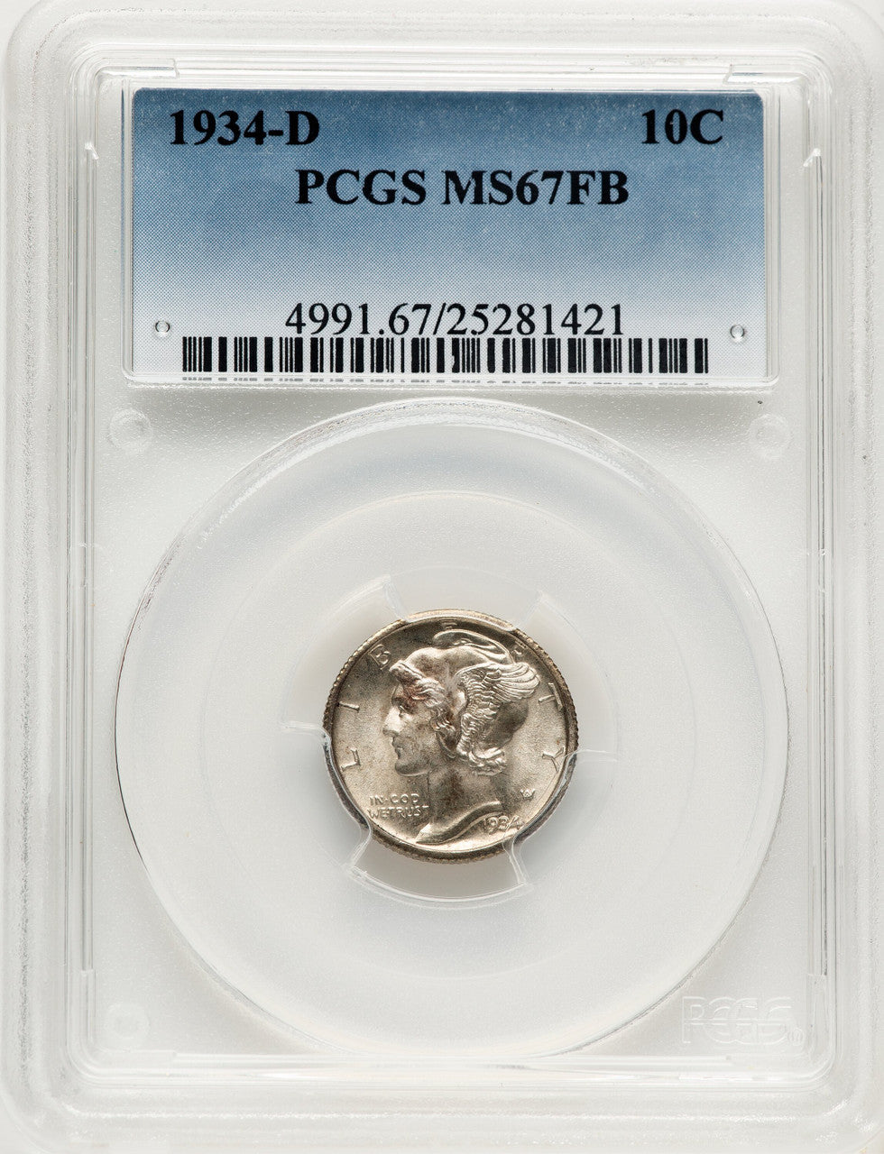 1934-D 10C FB Mercury Dime PCGS MS67