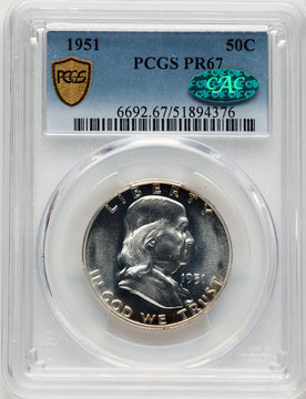 1951 50C CAC Blue Gradient Proof Franklin Half Dollar PCGS PR67