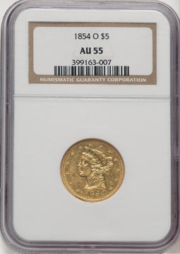 1854-O $5 Liberty Half Eagle NGC AU55 (777158010)