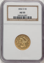 1854-O $5 Liberty Half Eagle NGC AU55 (777158010)