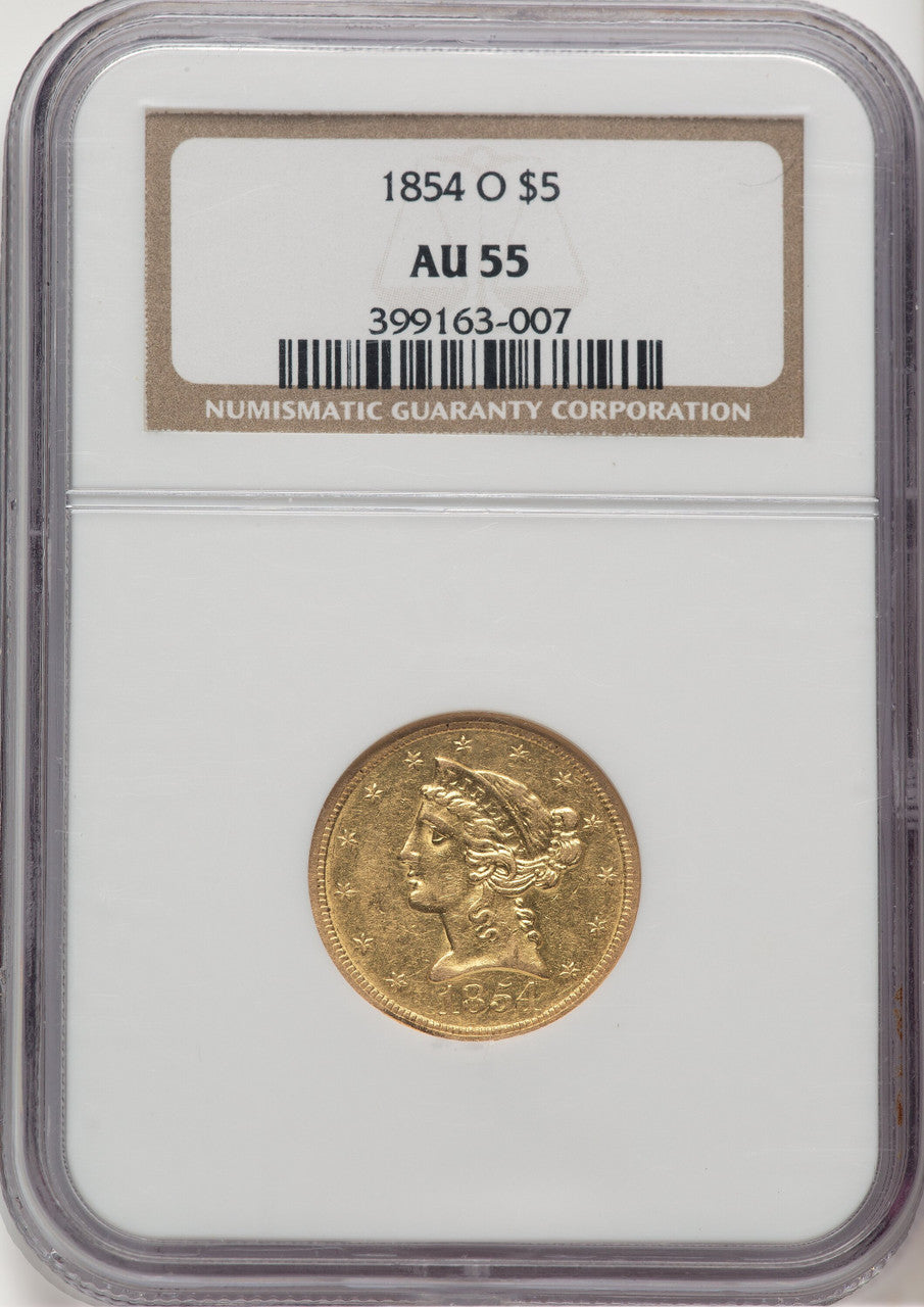 1854-O $5 Liberty Half Eagle NGC AU55 (777158010)