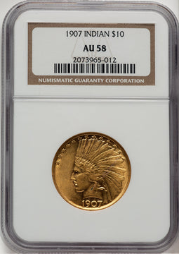 1907 $10 No Motto Indian Eagle NGC AU58 (507189004)