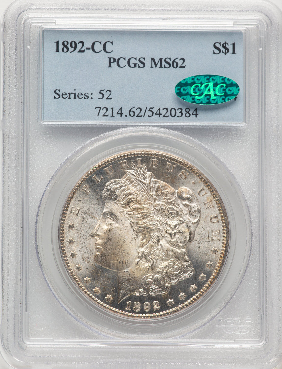 1892-CC CAC Morgan Dollar PCGS MS62