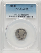 1916-D 10C Mercury Dime PCGS AG03