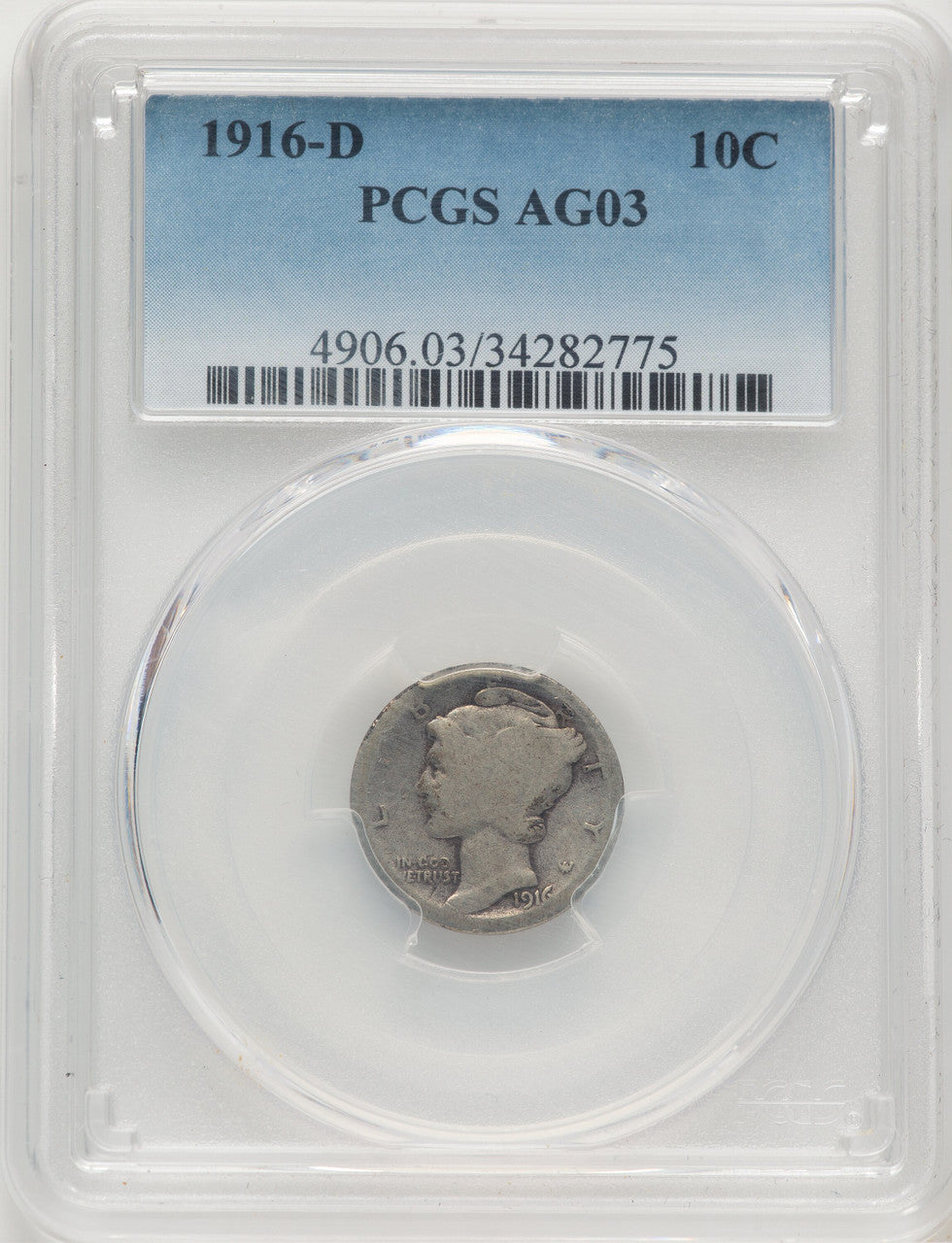 1916-D 10C Mercury Dime PCGS AG03