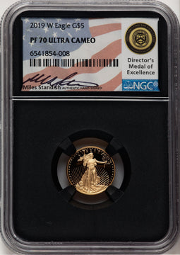 2019-W $5 One-Tenth Ounce Gold Eagle Miles Standish NGC PF70