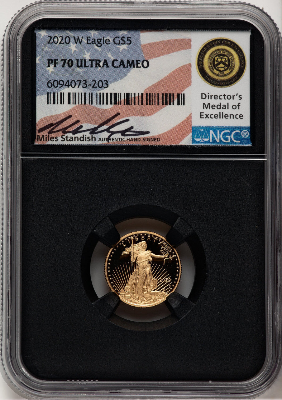 2020-W $5 One-Tenth Ounce Gold Eagle Miles Standish NGC PF70