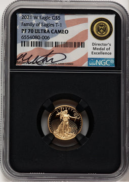 2021-W $5 Tenth Ounce Gold Eagle T-1 Miles Standish NGC PF70