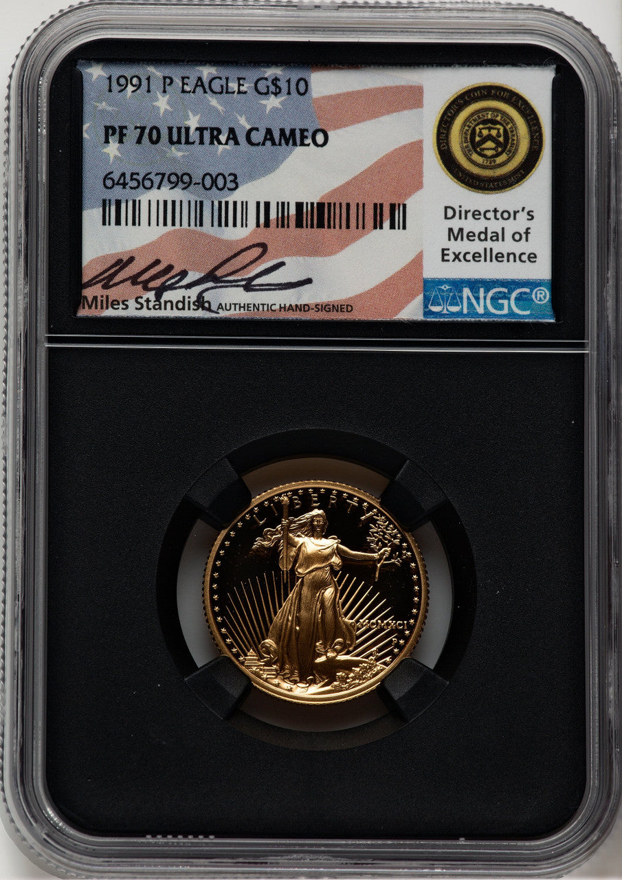 1991-P $10 Quarter-Ounce Gold Eagle Miles Standish NGC PF70