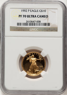 1992-P $10 Quarter-Ounce Gold Eagle Brown Label NGC PF70 (507166124)