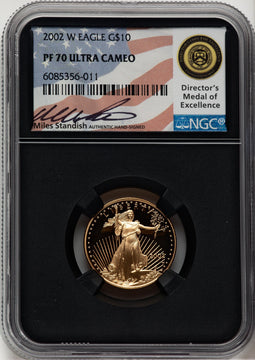 2002-W $10 Quarter-Ounce Gold Eagle Miles Standish NGC PF70