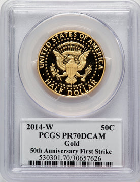 2014-W 50C Kennedy Gold 50th Anniversary F-S Proof Kennedy Half Dollar PCGS PR70