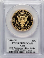 2014-W 50C Kennedy Gold 50th Anniversary F-S Proof Kennedy Half Dollar PCGS PR70