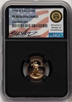 1994-W $5 Tenth-Ounce Gold Eagle Miles Standish NGC PF70