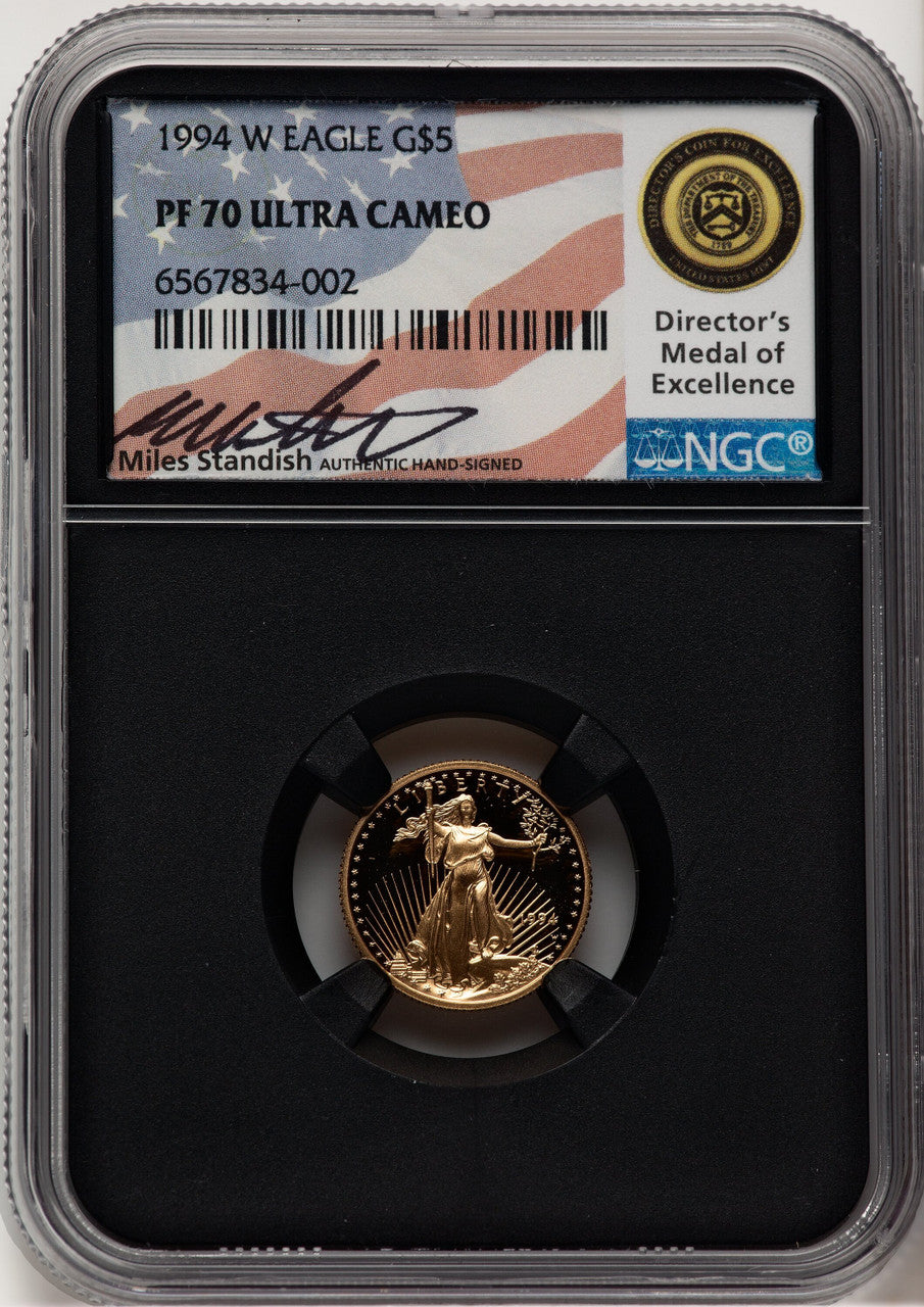 1994-W $5 Tenth-Ounce Gold Eagle Miles Standish NGC PF70