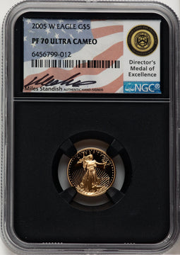 2005-W $5 Tenth-Ounce Gold Eagle Miles Standish NGC PF70