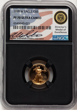 1999-W $5 Tenth-Ounce Gold Eagle Miles Standish NGC PF70