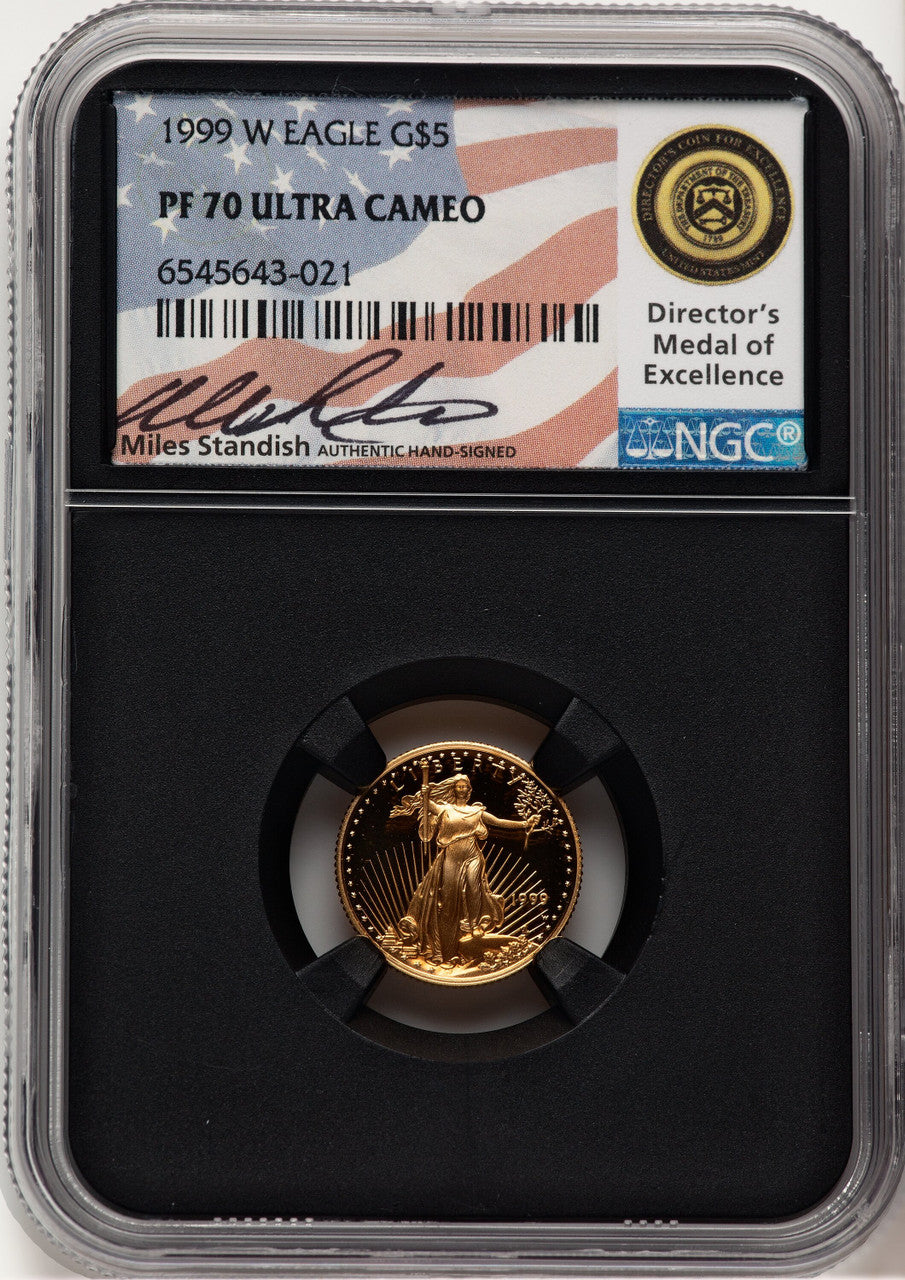 1999-W $5 Tenth-Ounce Gold Eagle Miles Standish NGC PF70