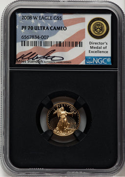 2008-W $5 Tenth-Ounce Gold Eagle Miles Standish NGC PF70