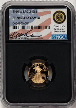 2010-W $5 Tenth-Ounce Gold Eagle Miles Standish NGC PF70