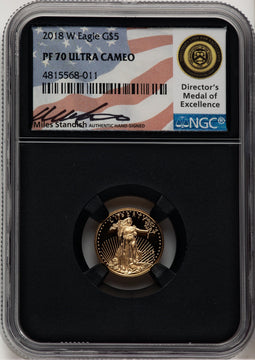 2018-W $5 Tenth Ounce Gold Eagle Miles Standish NGC PF70