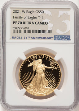 2021-W $50 One Ounce Gold Eagle T-1 Eagle Anniversary Label NGC PF70