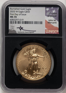 2020 $50 One-Ounce Gold Eagle FDI NGC MS70