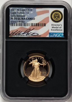 2021-W G$10 Quarter Ounce Gold Eagle Type Two First Strike ER Miles Standish NGC PF70
