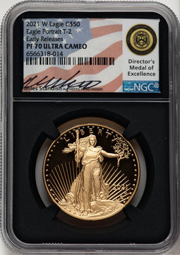 2021-W G$50 One Ounce Gold Eagle Type Two First Strike ER Miles Standish NGC PF70