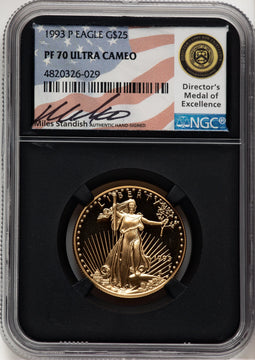 1993-P $25 Half-Ounce Gold Eagle Miles Standish NGC PF70