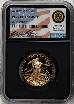 2018-W G$25 Half Ounce Gold Eagle Miles Standish NGC PF70
