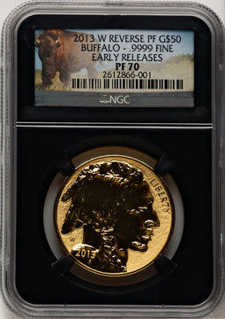 2013-W $50 One-Ounce Gold Buffalo Reverse Proof First Strike ER Bison Label NGC PF70 (777341007)