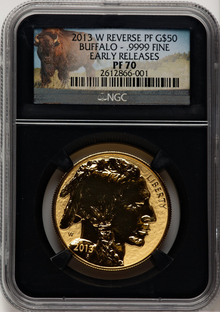 2013-W $50 One-Ounce Gold Buffalo Reverse Proof First Strike ER Bison Label NGC PF70 (777341007)