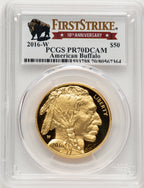 2016-W $50 One-Ounce Gold Buffalo Tenth Anniversary First Strike Buffalo Label FS 100th Anniversary PCGS PR70
