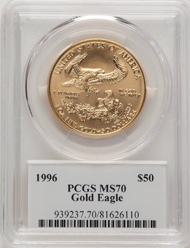 1996 $50 One-Ounce Gold Eagle Saint Gaudens Label PCGS MS70