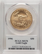 1996 $50 One-Ounce Gold Eagle Saint Gaudens Label PCGS MS70